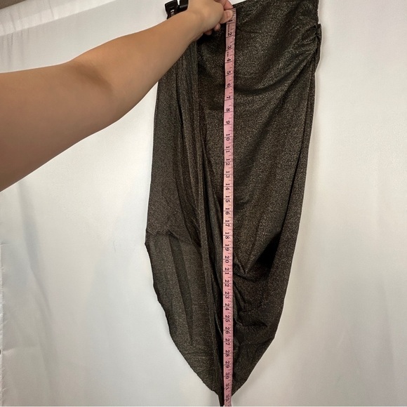 H&M Divided Gold Glitter Black Asymmetric Ruched Elastic Pull On Skirt Size 4 - Picture 5 of 8